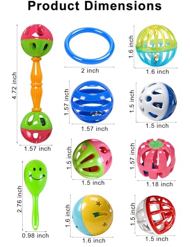 12 Pack Bird Ball Toys Rings Sound Rattles for Parakeets | Smooth Edge Cage Play Toys for Assorted Small Medium Parrots