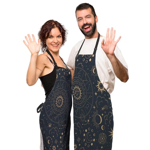 Cook Apron for Women Magic Astrology with Constellations Fun Aprons for Men for Kitchen Cooking Restaurant BBQ Painting Crafting 27” (W) x 31” (H), Waterproof Apron - color: Astrology