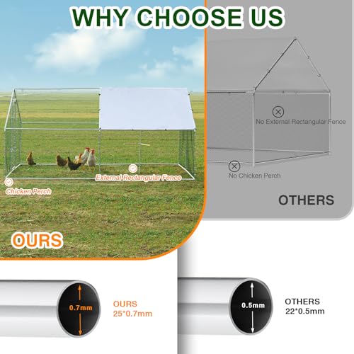 Chicken Coop Large Metal Chicken Run, Outdoor Walk-in Poultry Spire Roof Cage with Chicken Perch for Hen House, Duck Coop and Rabbit Run, Silver (9' L x 13.1' W x 6.56' H) - size: 157.5"L x 118.1"W x 78.7"H