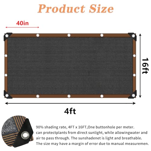 QLOFEI 4x16 FT Shade Cloth with Grommets, 90% Sun Shades Outdoor Patio Mesh Tarp, Easier to Hang Sun Protection Neting Cover -for Garden Greenhouse Pergola Lawn Kennel Chicken Coop - size: 4'x16'
