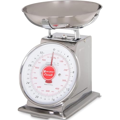 San Jamar Escali Promzr Mechanical Dial Scale with Bowl for Kitchens and Restaurants, Metal, 2 Pounds, Silver