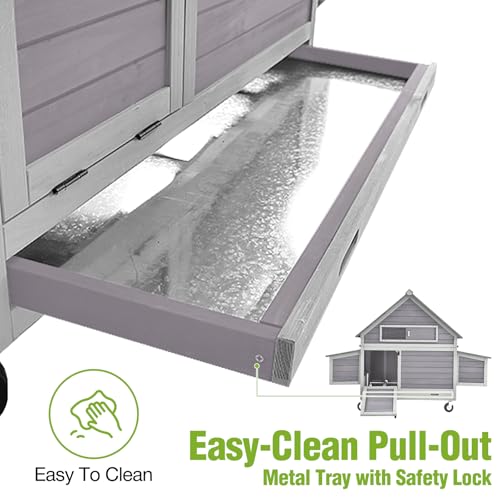 GUTINNEEN Large Mobile Chicken Coop with Heavy-Duty Wheels, Extra-Large Nesting Boxes, Lockable Metal Pull-Out Tray, Weather-Resistant Roof, Spacious Outdoor Poultry Cage, Ideal for 3–6 Chickens - size: 67.3"L x 40"W x 49.75"H