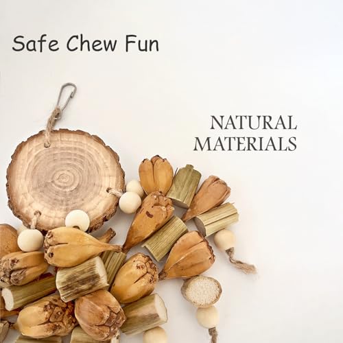 Natural Bird Toys - Chew Toys for Parrot, Cage Accessories- Wooden Stand for Parakeet, Parrot, Cockatiel, Budgie, Conures - Bird Foraging Toys for Small and Medium Size Birds