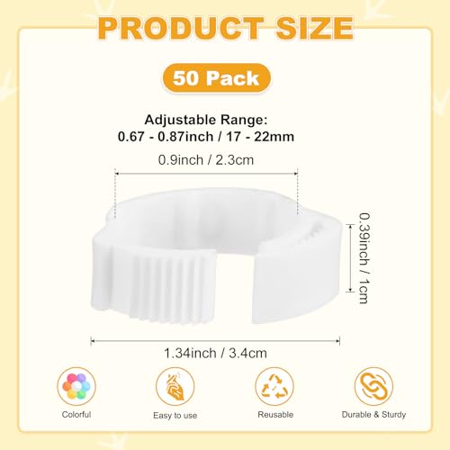 M METERXITY 50-Pack Adjustable Chickens Leg Bands, 17-22 mm Plastic Poultry Identification Chicken Leg Rings for Turkey/Duck/Goose/Chicks, Colorful Numbered Foot Clip on Tags [White] - color: White
