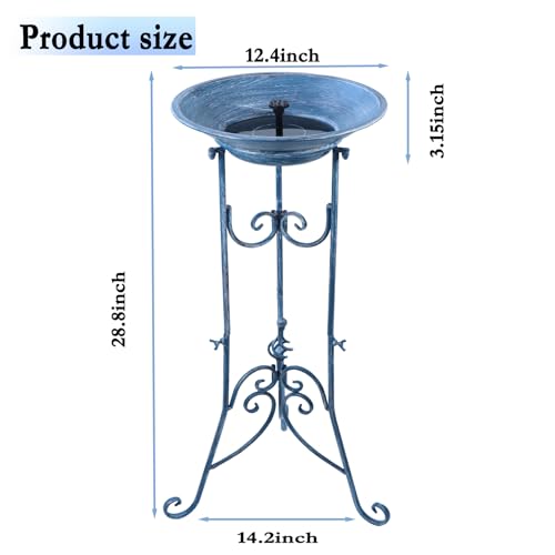 Multifunctional Solar Bird Bath, Solar Powered Bird Bath Fountain | Metal Birdbath Stand and Solar Fountain Bird Bath Bubbler Combo Set,High-efficiency solar panels（Blue） - color: Blue