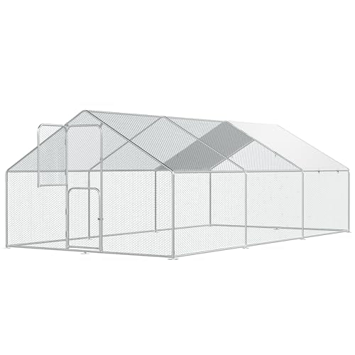 UDPATIO Large Metal Chicken Coop Run House, Walk in Heavy Duty Outdoor Enclosure w/Cover for 30+ Chickens, Ducks, Rabbits - Predator Proof Poultry Pen Habitat Hutch | Double Feed Door UV-Resistant Cover Galvanized Frame Outdoor Cage for Bird Duck Rabbit H