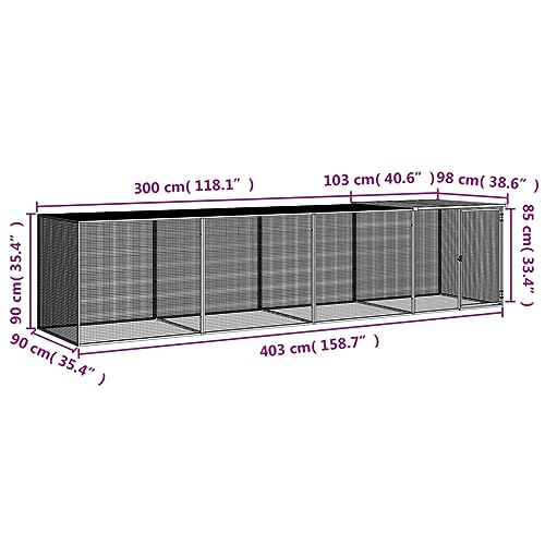 Galvanized Steel Chicken Coop with Roof 158.7"x38.6"x35.4" Anthracite Cage for Hens Rabbits Ducks Outdoor/Indoor Use, Expandable Bunny Hutch with Lockable Door and Weather Protection - size: 158.7" x 38.6" x 35.4" (L x W x H)