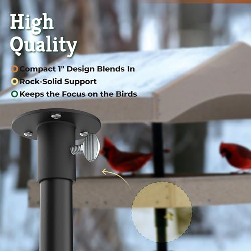 1" Bird Feeder Pole Mount Flange 1202 with Hardware Kit, Steel | Tray Feeders Round Pole Mounting Adapter Flange Bracket, Bird Box Bird House Feeder or Platform on Pipes Poles