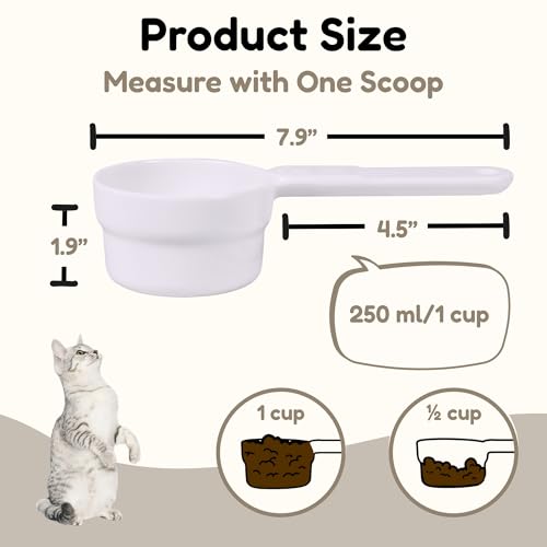 1 Cup Dog Food Scoop, Extra Long Handle Sturdy Melamine Pet Food Measuring Scoop with Clear Marking Lines, BPA-Free, Shatterproof, Dishwasher Safe (White, 1 Cup) - color: White, size: 1 Cup
