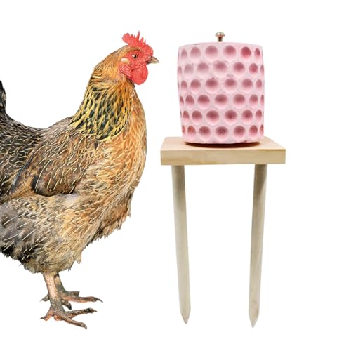 Chicken Coop Accessories, Beak Grinding Calcium Stone with Woodem Stake, Chicken Enrichment Toys, Chicken Coop Toys for Hens, Ducks, Geese, Turkeys, Poultry - color: Pink