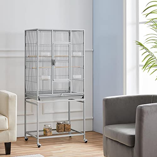 Yaheetech Metal Large Bird Cage Parrot Parakeet Cage w/Stand for Small Parrot Cockatiel Sun Parakeet Lovebird Budgie Finch Canary Green Cheek Conure, 54inch - color: Light Gray