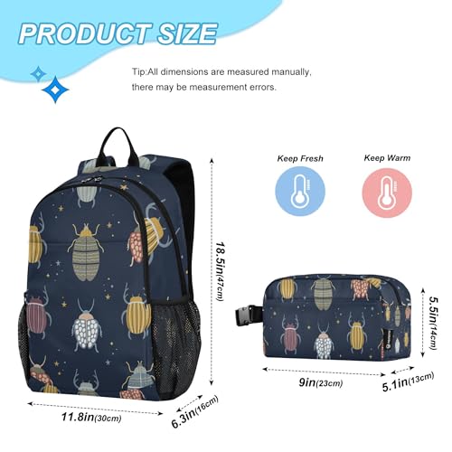 Beetle with Beetles Bugs and Insects Backpack with Lunch Bag, School Travel Backpack for Teens Boys Girls Kids Backpacks Set - color: Brown
