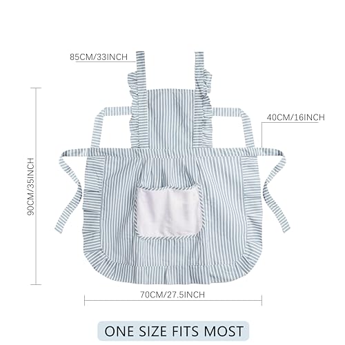 Cute Cotton Apron for Women, Adjustable Bib Cooking Kitchen Aprons with Pockets for BBQ Drawing Baking - color: Blue