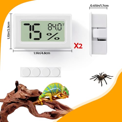 Bearded Dragon Accessories, 2 PCS Rectangle Reptile Thermometer and Humidity Gauge, Reptile Tank Accessories for Jumping Spider, Leopard Gecko, Hermit Crab, Gecko, Ball Python, Lizard - color: White Rectangle