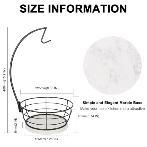 Livabber Countertop Fruit Basket Bowl with Banana Hanger, Modern Standing Fruit Vegetable Bowl Storage, with Banana Tree Holder for Kitchen Dinning Table (Round Marble, Black) - color: Black, style: Round Marble
