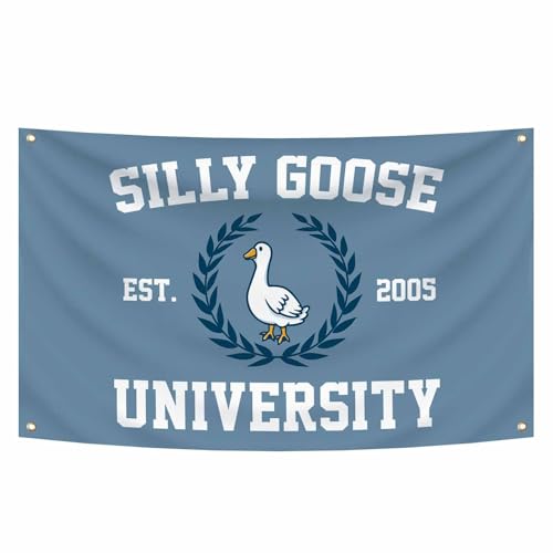 Funny Blue Campus Flag 3X5 Feet Silly Goose University Banner | College Dorm Room ,Man Cave Frat Wall Outdoor Decor, With 4 Brass Grommets - color: G3