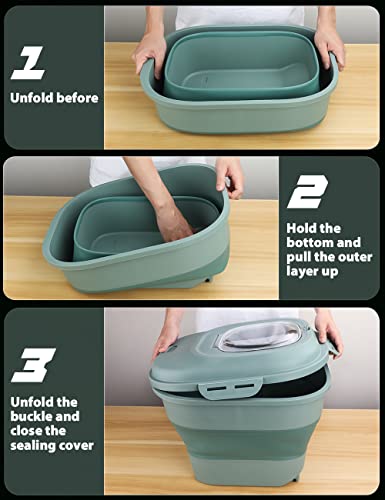 Viretec Cereal Rice Storage Containers, 20 to 50Lbs Collapsible Dry Food Dispenser Bins with Airtight Flip Lid Rolling Wheel, Kitchen Pantry to Store Sugar Flour, Dog Pet Cat Food Holder Container - color: Green
