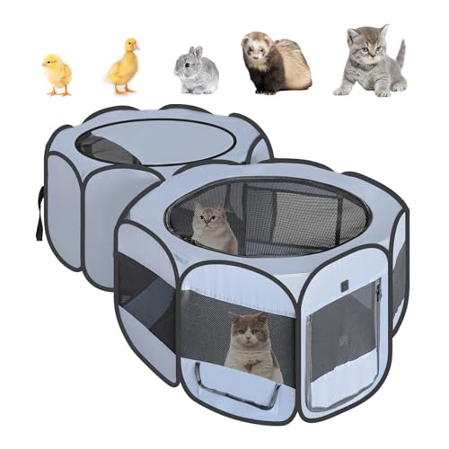 Pet Playpen Pop up Small Pet Cage Enclosure Tent Chick Run Brooder Coop Foldable Kennel for Kitten Ferret Puppy Guinea Pig Rabbit Hamster Chinchillas(No Divider, Unified Space) - color: Grey, size: S, 58"L x 29"W x 17"H