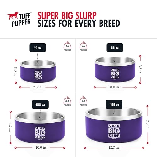 Tuff Pupper 100 oz Heavy Duty Insulated Stainless Steel Dog Bowl for Large Dogs, Non-Slip Base, Dishwasher Safe - color: Royal Purple, size: 100oz