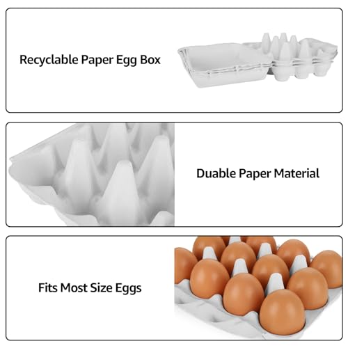 30 Pack Egg Cartons 12 Count, 3x4 Egg Cartons Cheap Bulk Holds Up to 12 Eggs, Sturdy Design Made from Recycled Cardboard