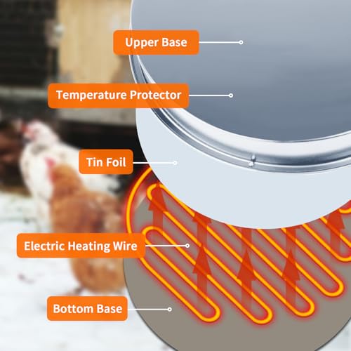 Chicken Water Heater for Winter, 110Watt Thermostat Heated Poultry Waterer Base with 9.8ft Power Cord，Suitable for Poultry Waterer (Silver, 11INCH-2PACK) - color: Silver, size: 11IN-2PACK