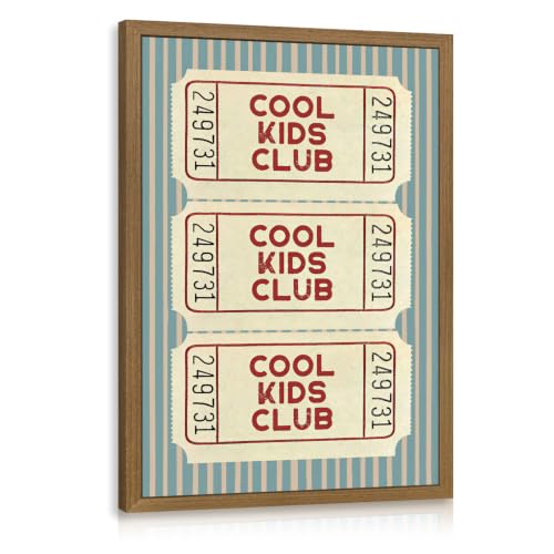 CGXY Cool Kids Club Nursery Wall Art, Vintage Ticket Poster Print, Retro Carnival Ticket Wall Decor, Blue Stripe Kids Room Aesthetic Picture for Bedroom Playroom Classroom Wood Framed 16x24 Inch - color: RetroClub, size: 24"L x 16"W