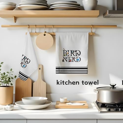 Bird Gifts Kitchen Towels, Gifts for Birds Lovers Watchers Decorative Hand Towels for Bathroom, Black and White Striped Bird Nerd Dish Tea Towel for Kitchen, 16x24 Inch