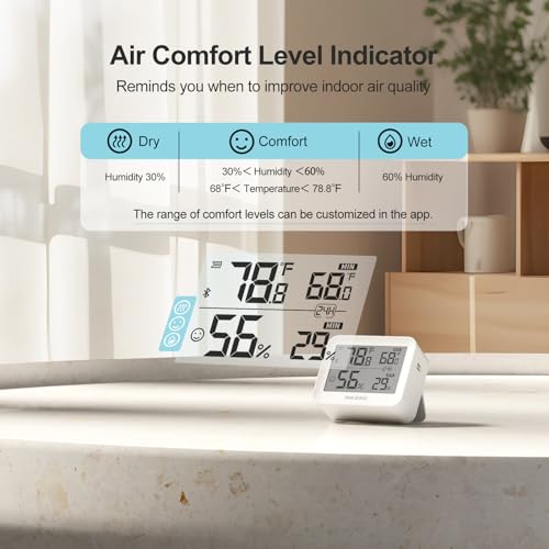 Temperature Hygrometer Monitor, Hygrometer Thermometer, Remote APP Control Greenhouse Accessories Room Temperature Monitor, Room Thermometer for Baby Nursery, 1 Years Data Storage Export, LCD
