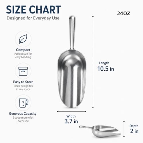 Cast Aluminum 5oz Utility Scoop, Round Bottom Multi-Purpose Ice Scooper with Finger Groove Handle,Food Grade Solid Conical Scoop for Ice Maker Flour Cereal Popcorn Pet Food - size: 5oz
