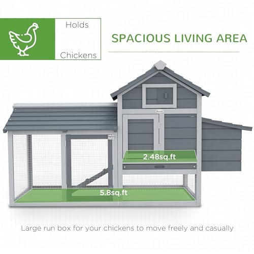 PawHut Grey Small Solid Wood In Ground Poultry Cage with 2 Doors, Nesting Box and Removable Tray D51-108GY | Hen House Poultry Cage, 2 Doors, Nesting Box, Removable Tray - color: Gray