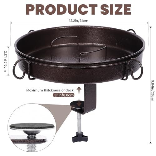 12 Inch Deck Mounted Bird Bath with Clamp for Railing, Fence | Bathing and Feeding Station, Freestanding Design, Attracts Wild Birds to Patios, Lawns and Gardens - size: deck bird bath