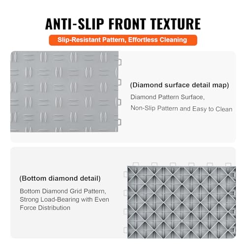 VEVOR Garage Floor Tiles 12 x 12 x 0.53 inch, Interlocking Design Ease of Installation Double-Sided Texture Non-Slip Sturdiness, for Garages, Basements, Repair Shops, Silver, 50 Pack | Easy Installation Double-Sided Texture Non-Slip Sturdiness, Premium PP