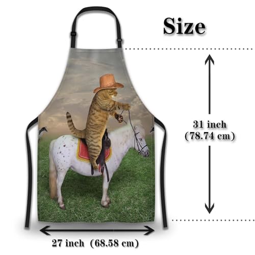 Kitchen Aprons for Women the Cat Cowboy on a Horse Mans Cooking Apron for Cooking Restaurant BBQ Painting Crafting Gardening 27” (W) x 31” (H), Waterproof Aprons - color: The Cat Cowboy on a Horse