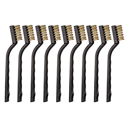 YiwerDer 9PCS MINI Brass Brushes Set, Curved Handle Scratch Wire Toothbrush, Cleaning Welding Slag and Rust - style: 9Pcs Mini Brass Brushes