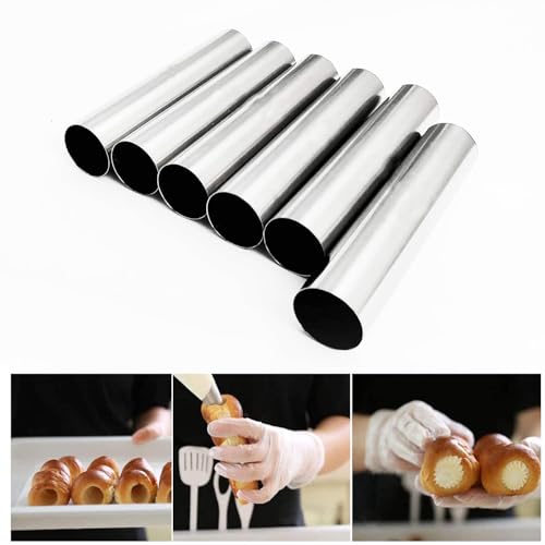 Cannoli Tubes Set, 25 Pack Large Cannoli Forms with Cleaning Brush, Reusable Silicone Piping Bag and Long Piping Tip, Stainless Steel Kitchen Tool DIY Dessert Supplies - color: 16 pcs large cannoli tubes + blush + icing bag+ long icing tip