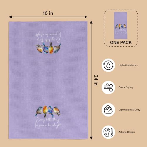 Every Little Thing is Gonna Be Alright Kitchen Towels 16x24 Inch, Sparrow Bird Gifts for Bird Lovers Women, Inspirational Quotes Tea Hand Towels(Purple) - color: Purple