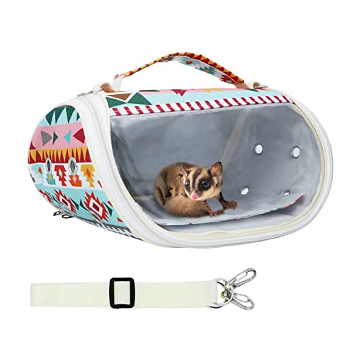 Wontee Small Pet Carrier Hamster Carrier Bag Portable Travel Carrier for Hamsters Mouse Baby Guinea Pig Hedgehog Sugar Glider Small Birds (M, Pink Ethnic) - color: Pink Pattern