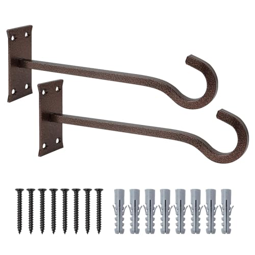 10inch Metal Plant Hangers, Bronze hammertone, Heavy Duty, 2pcs | Rust-proof | Max 35lb Load | Shepherd Hooks | Hanging Bird Feeder, Lantern, Flower Basket, Outdoor Indoor, Screws & Anchors - color: Bronze hammertone, size: 10in Steel Heavy Duty