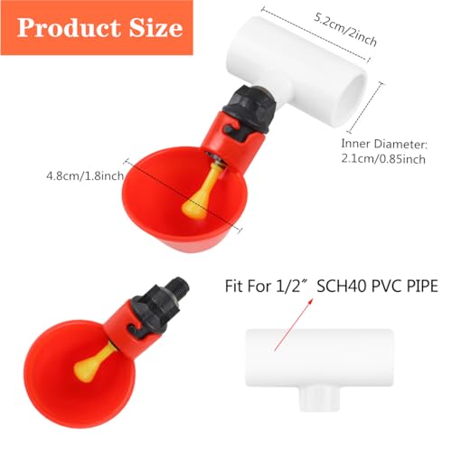 24 Pack Automatic Chicken Waterer Cups with PVC Tee, Chicken Water Feeder Chicken Water Bowls Poultry Water Feeder Kit for Chicks, Duck, Goose, Turkey and Bunny