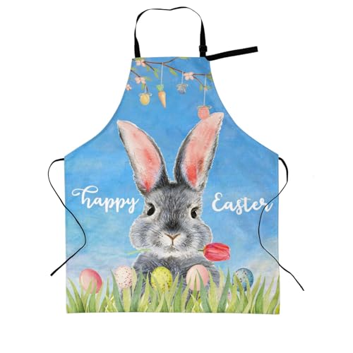 Happy Easter Welcome Rabbit Egg Tree Spring Floral Tulip Farmhouse Funny Bbq Adjustable Apron For Women Men Birthday Gifts Grilling Cooking Master Chef Bib 2 Pockets