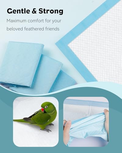 Pawfly 40 Sheets Disposable Bird Cage Liners, 23.6" x 23.6", Super Absorbent Leak-Proof Bird Cage Paper Liners Cuttable Birdcage Liners Parakeet Cage Liners Cushion Pad Mat Accessories for Pet Animals