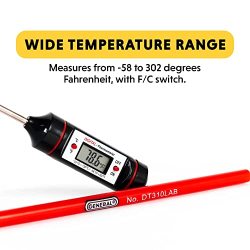 General Tools Digital Thermometer #DT310LAB, 8 Inch Extra Long Stainless Steel Probe, -58 to 302 degrees Fahrenheit (-50 to 150 degrees Celsius) Range with High and Low Alarms, Auto-Off
