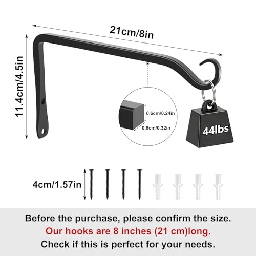 Gtongoko 8" Heavy Duty Outdoor Plant Hanger Wall Bracket, 2 Pack | 44lb Capacity,Rust-Resistant Finish,Easy Installation,Fit Hanging Baskets,Ideal for Bird Feeders & Lanterns - size: 8 Inch, style: L-shape