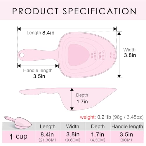Melamine Pet Food Measuring Scoop, 1 Cup 1/2 Cup 1/4 Cup with Clear Measurement Lines for Dog, Cat, Bird, and Rabbit, Durable, Ergonomic Handle, Dishwasher safe-Pink - color: Pink