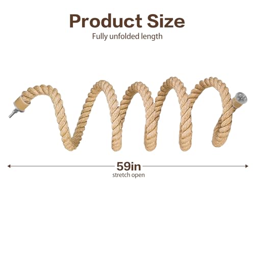 Bird Rope Perch for Parrots,Bird Cage Climbing Rope Toys Accessories | Bendable Climbing,Bendable Natural Jute Boing with Pine Wood and Stainless Steel Mount,Parakeet Lovebirds(4.9 feet Jute)