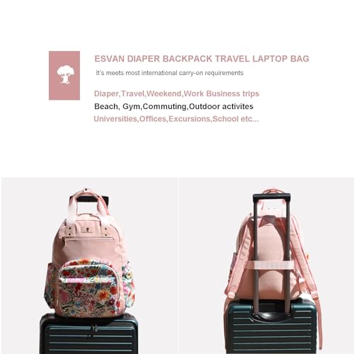Diaper Bag Backpack Corduroy Multifunction Baby Fashion Travel Pack office Laptop Bag - color: Pink Flower