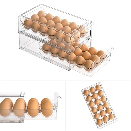 Egg Container for Refrigerator BPA Free Refrigerator Organizer Bins,Stackable Egg Holder for Refrigerator,18 Egg Tray,Clear - size: 18 Egg Holder