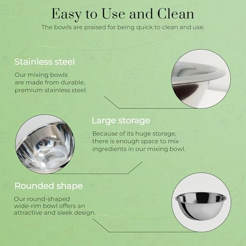 OCS Parts 2-Pack 8 Quart Mixing Bowls |13.25-Inch Stainless Steel Bowls | Professional Grade Flat Base Mixing Bowls for Home and Commercial Kitchens