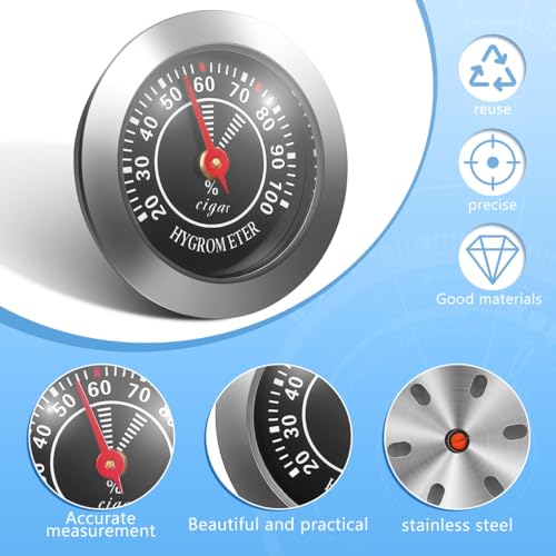 Ipetboom Analog Hygrometer for Cigar Humidor - Round Mechanical Humidity Gauge Accurate Cigar Humidor Accessory Small Alloy Stainless Steel Black Hygrometer for Violin Case and Home Use - 1.5x0.4in