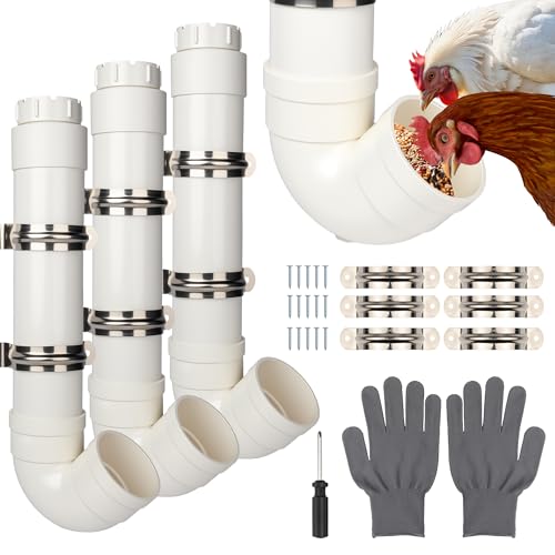Homar 3pcs PVC Chicken Feeder - No Waste 6lb Large Capacity Heavy Duty Rat Proof PVC Pipe Tube Chicken Feeder for Coop Poultry Long Feeding Dimensions 19.3“ L x 6.7” W x 3.8" ID - size: 3pc